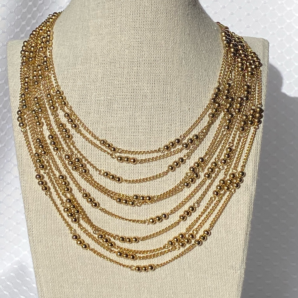 Vintage Kramer Signed Layered Multi Stranded Gold Tone Necklace 56$